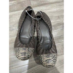 TORY BURCH EDDIE Gray Snake Print Slip On Ballet Flats Shoes Womens Sz 7